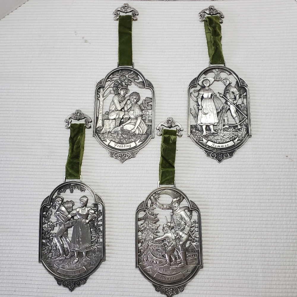 4 Seasons West Germany Pewter BMF Stamped Wall Plaque Frieling Zinn Decor Set